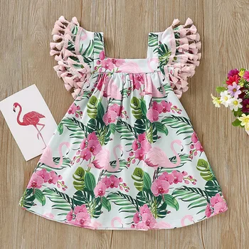 

Baby Girl Short Flying Sleeve Flamingo Printed Dress