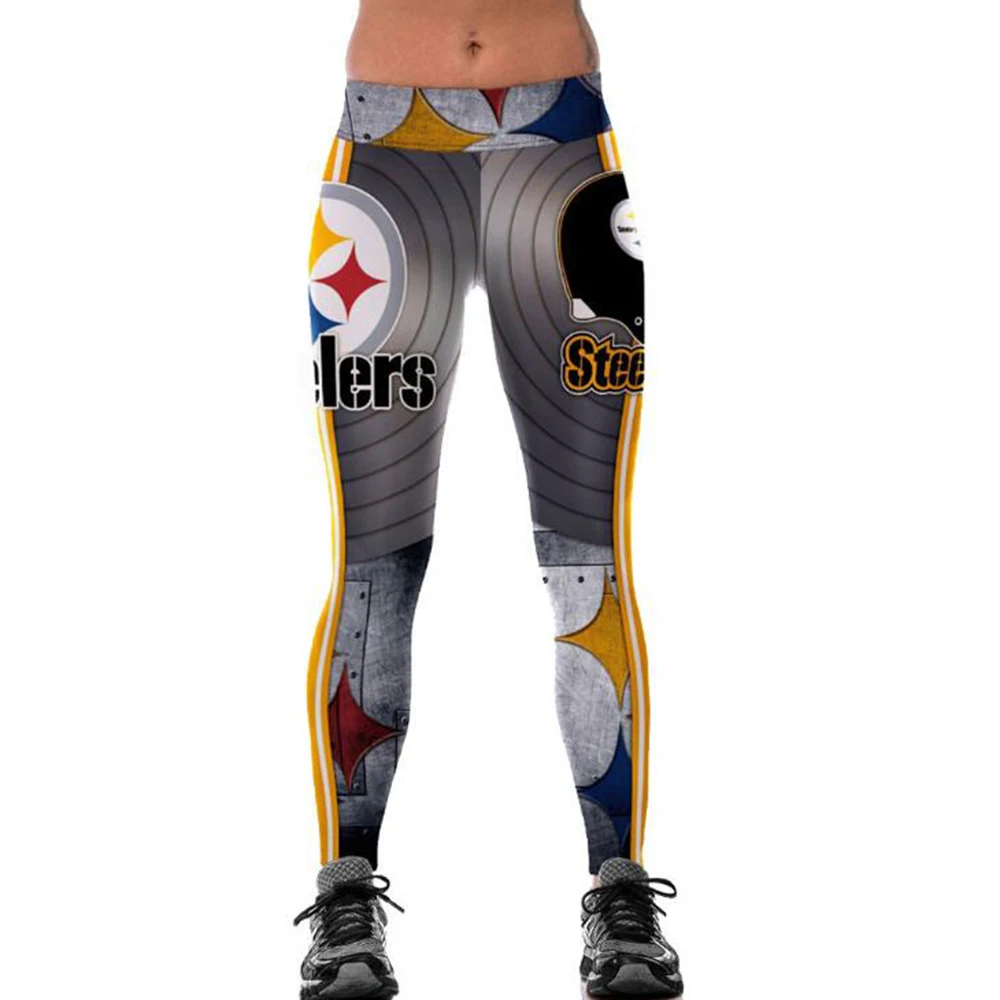 Черный ROBORT 3D принт женские леггинсы с высокой талией STEELERS напечатаны женские брюки тонкие фитнес Леггинсы - Цвет: Черный