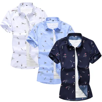 

2019 Men Plus Size Summer Shirts Short Sleeve Beach Tops Loose Casual Blouse M-6XL hawaiian camisa masculina camisas hombre