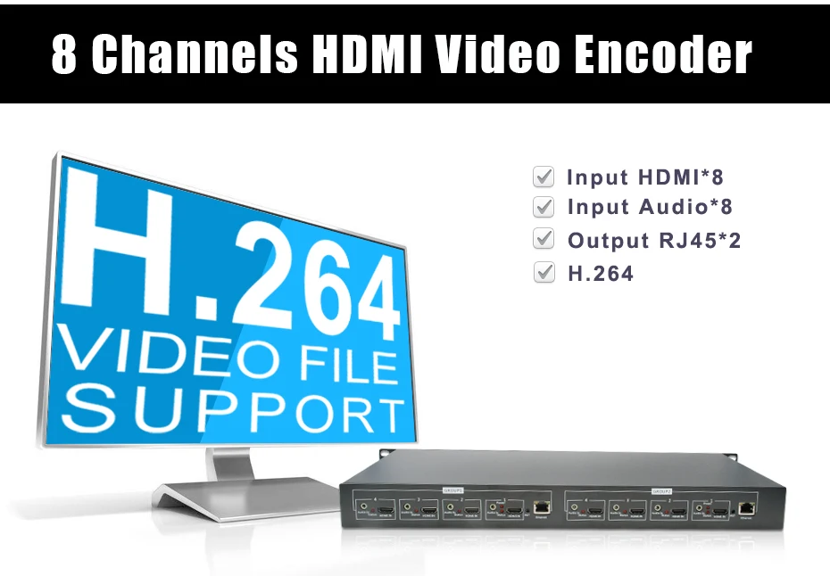 ZY-EH408/1U стойка 8 каналов HDMI видео кодировщик MPEG-4/H.264 AVC 2 канала 4K@ 30+ 6 каналов 1080P@ 60 Выход