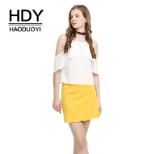 HDY Haoduoyi бренд волновой подол гофрированные желтые милые женские юбки с высокой талией Прямые OL женские повседневные Облегающие юбки