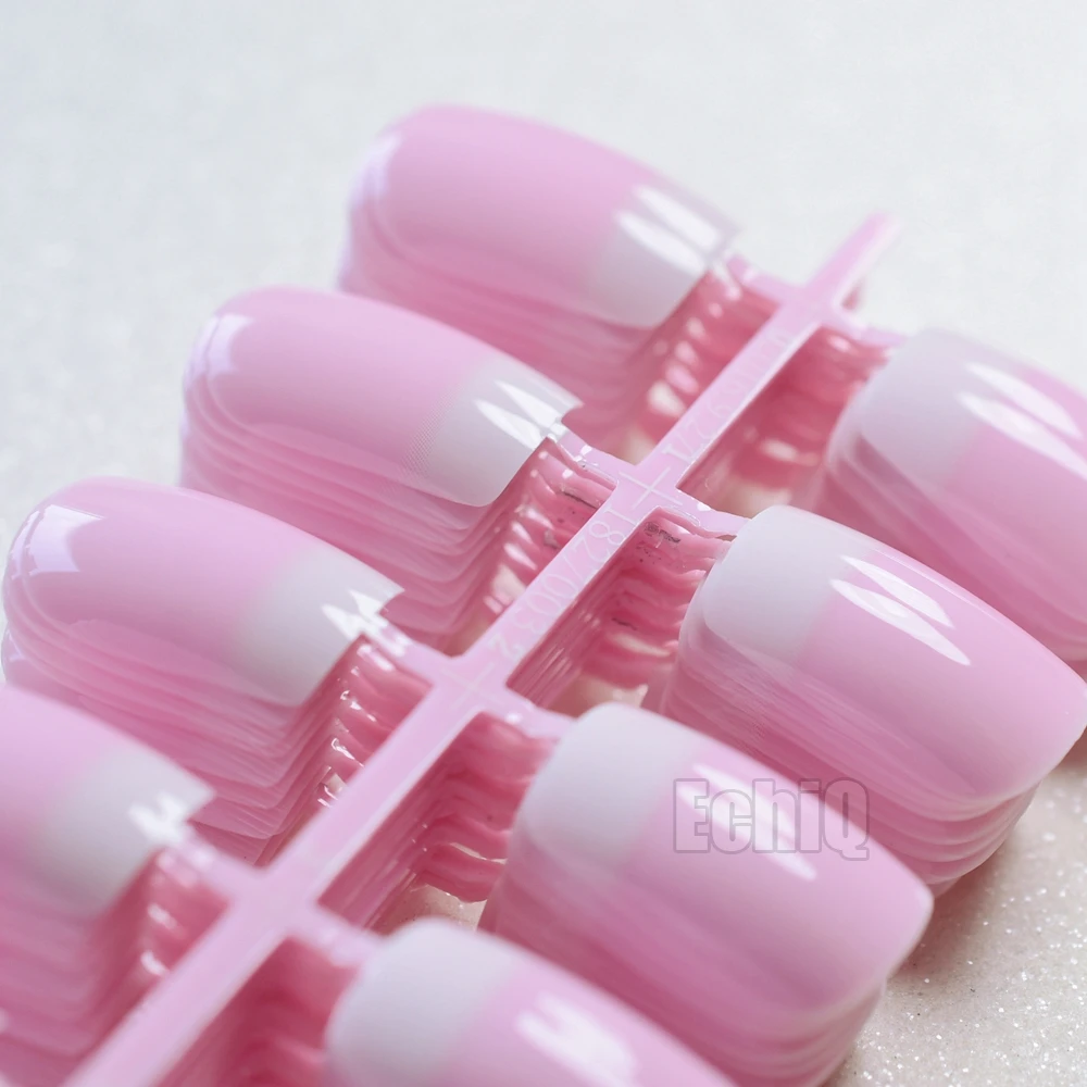 

Long Pink French Nails Squoval White Tips Press On Nails Kit Shiny Artificial Nails Wholesale 10 Kits totally 240pcs