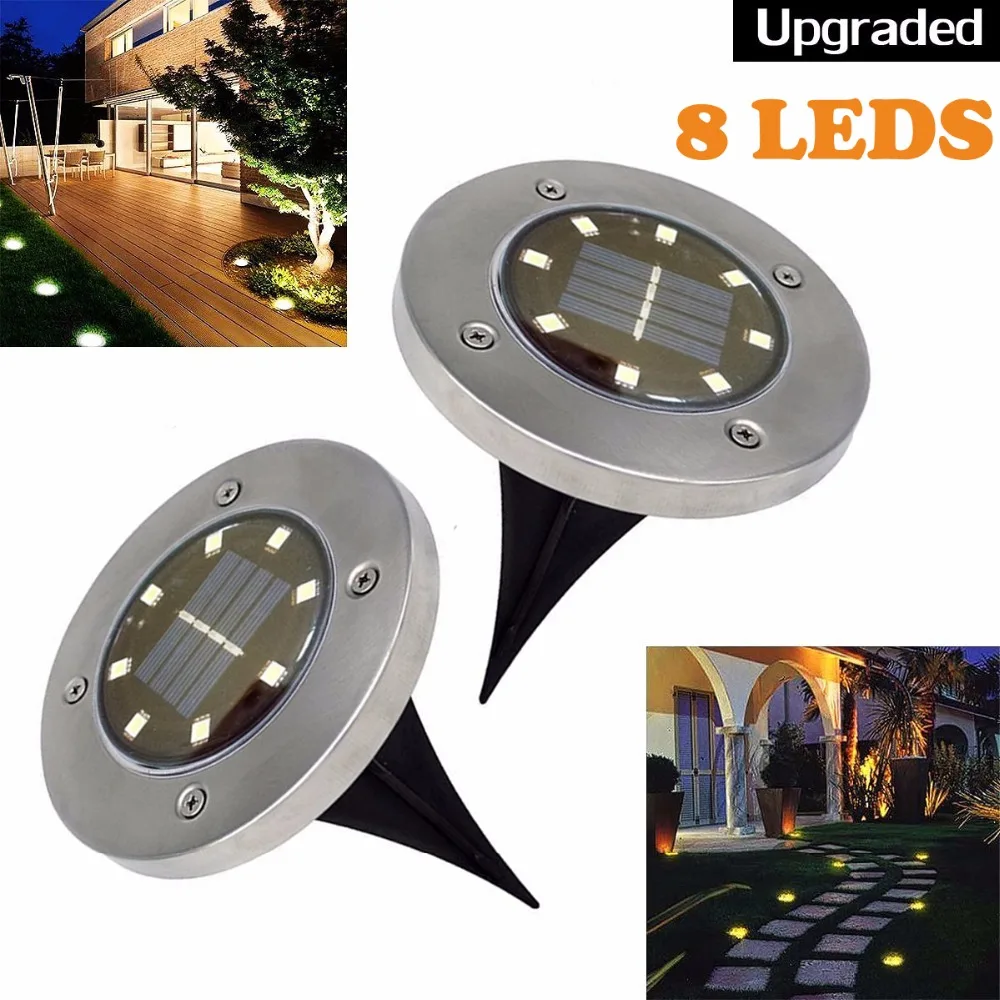 Koop 2 stks Zonne energie Grond Licht 8 LEDs Waterdichte Tuin Pathway Deck Landschap Verlichting voor Thuis Yard Oprit Gazon Road