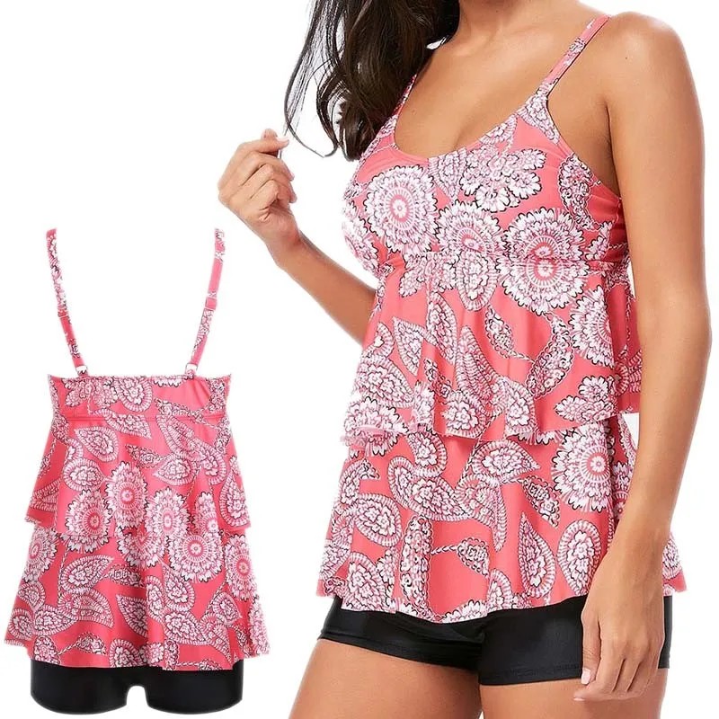 

2019 New Tankini Swimsuits Plus Size Swimwear Women High Waist Swimsuit Floral Print Bathing Suit Retro Swimming Suit For Women