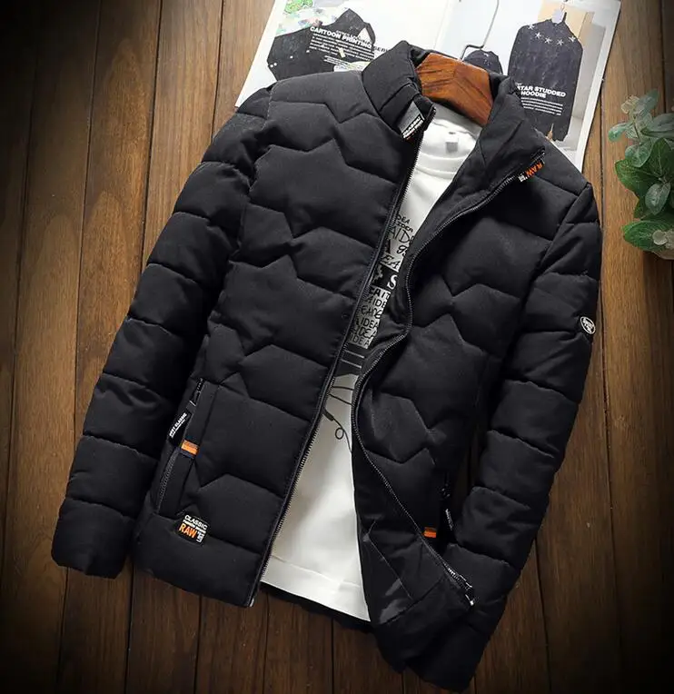 Rlyaeiz мужская зимняя куртка теплая Повседневная универсальная хлопковая стеганая однотонная мужская куртка 5 цветов размера плюс 4XL парка с воротником-стойкой для мужчин - Цвет: black