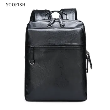 2020 New PU Leather Men Leisure Backpacks Preppy Style Mochila School Backpack 15.6''Male Laptop Teenagers Shoulder Bag Rucksack niuboa top quality cowhide first layer knapsack male computer preppy school bag vintage genuine leather rucksack men backpack
