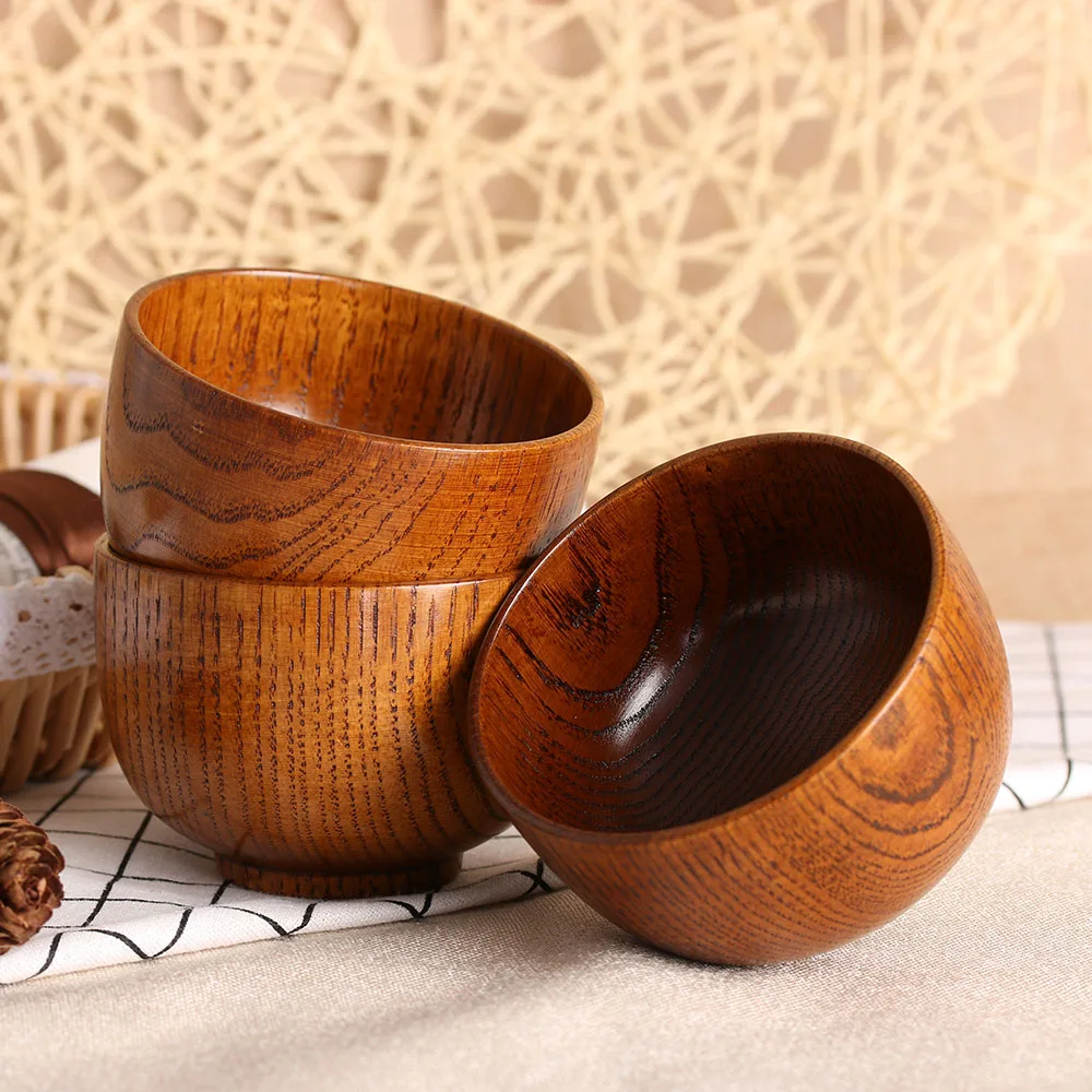 

1PC New Cute Natual Wood Round Salad Bowl Kitchen Bamboo Handmade Children Fruit Rice Bowl