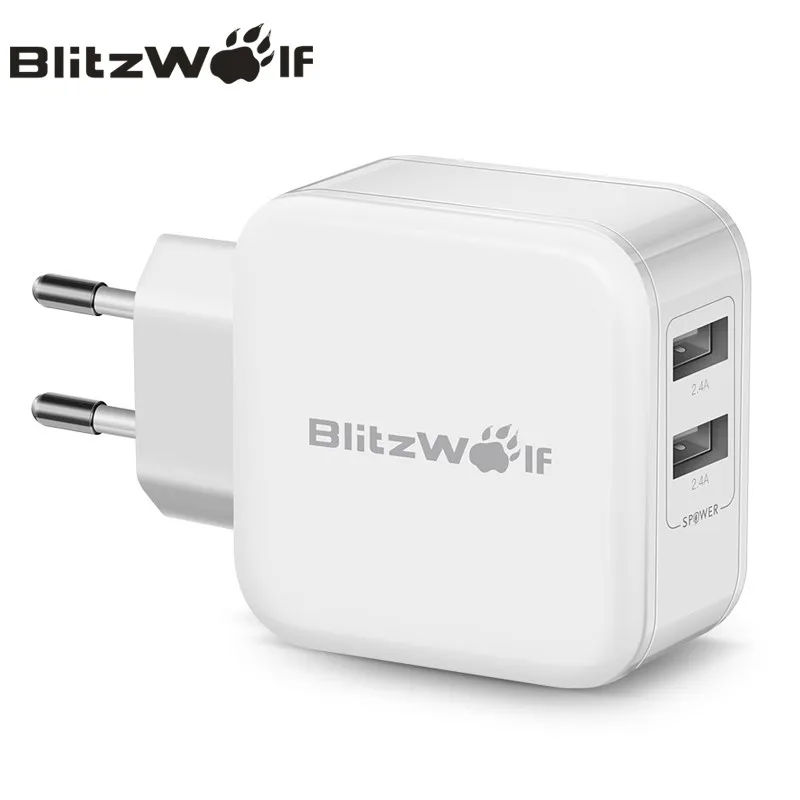 BlitzWolf Dual USB Charger Travel Wall Charger Fast Mobile Phone Charger Adapter 2.4A EU AU For