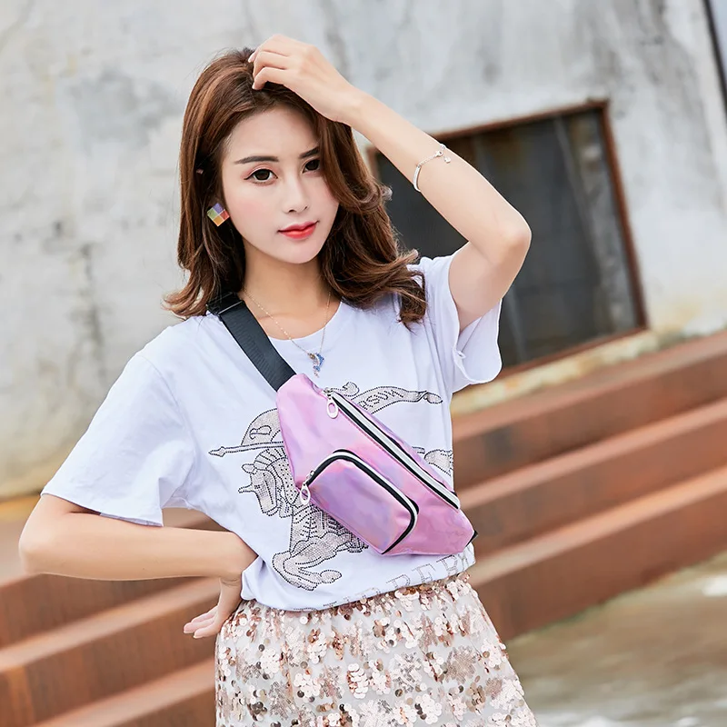 

Women Fashion Waterproof Mini Light Laser PVC Silver Waist Bag Female Holigraphic Fanny Pack Ladies Red Holigram Belt Bags 237