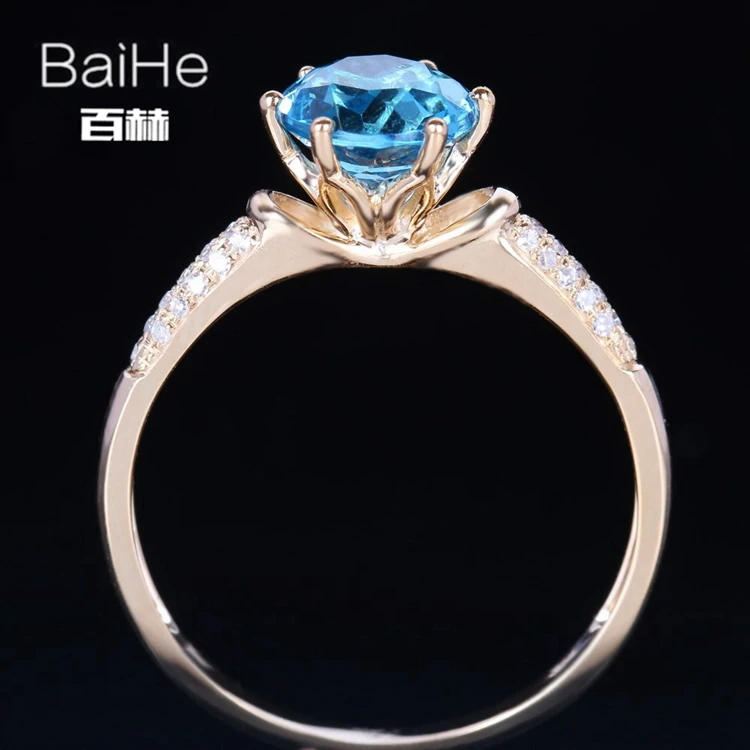 Baihe SOLID 14 К желтого золота(au585) 1.159ct круглый безупречной натуральная голубой топаз свадебное Для женщин Мода Ювелирные украшения кольцо