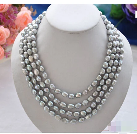 

Free shipping >>>>>P4439 4row 20" 9mm NATURE GRAY BAROQUE freshwater pearl necklace