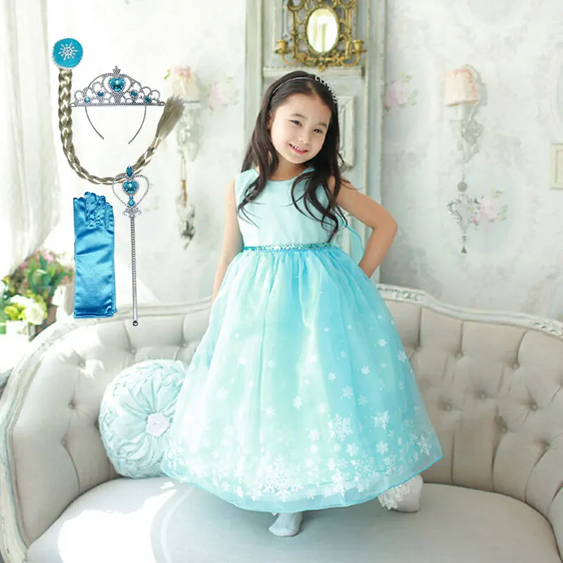 

Girl Dress Summer Brand Baby Kids Clothes Princess Anna Elsa Dress Snow Queen Cosplay Costume Party Elza Children Chothing