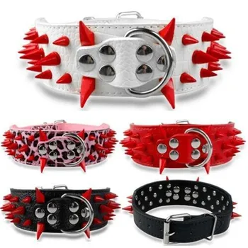

Domineering Pu Leather Spike Studded Dog Collar Red Rivet Anti Bite Spike for Big Dog Pitbull Pets Accessories Pet Supplies