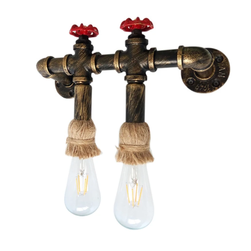 Loft vintage nostalgic Double Heads E27 wall lamp antique iron Water pipe wall light For aisle corridor balcony cafe decoration Loft vintage nostalgic Double Heads E27 wall lamp antique iron Water pipe wall light For aisle corridor balcony cafe decoration