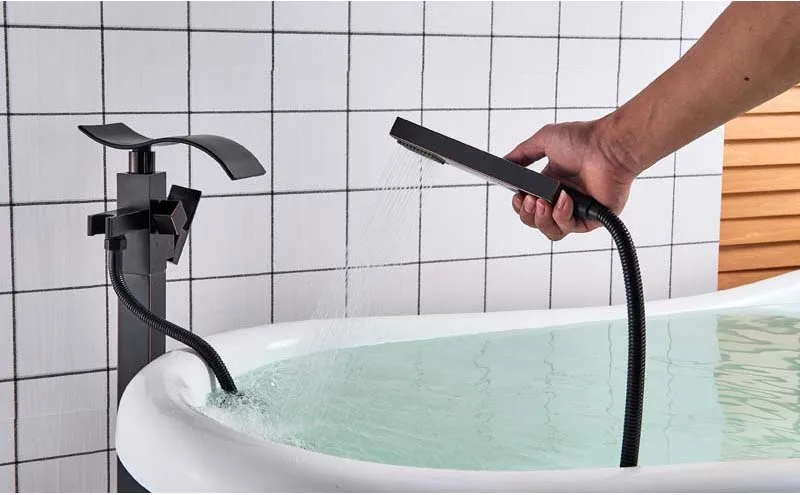 Chrome Водопад для ванной кран напольные латунь квадратный набор для душа с Handshower свободно стоящая Ванна раковина коснитесь Clawfoot