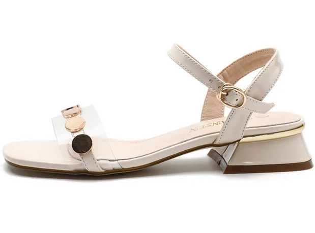 

2019 Summer New Women Button Sandals Ladies Transparent Med Heel Korean Fairy Style Walking Footwear Buckle Strap Shoes D726