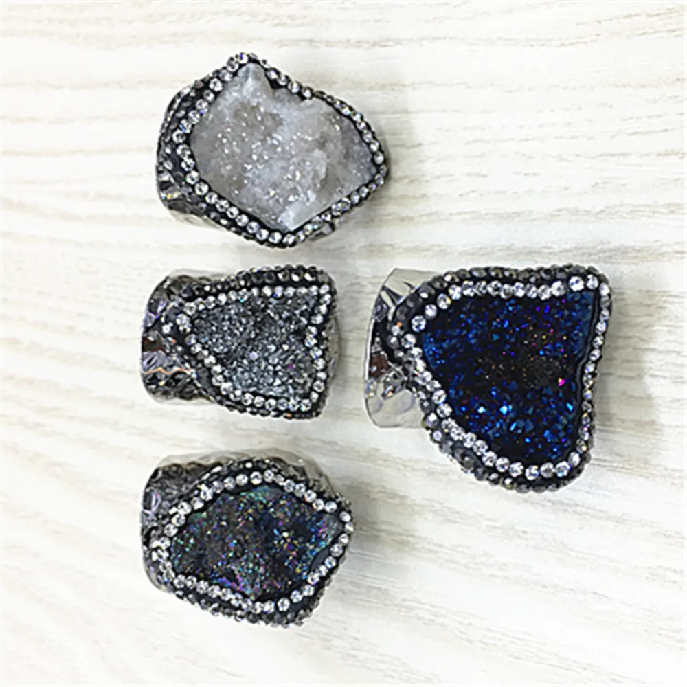Новые разноцветные натуральные Агаты Druzys Drusy круглые каменные кольца кристалл