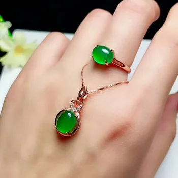 

Fidelity Natural 7*9mm green Chalcedony s925 sterling silver ring Pendant fine jewelry sets for women party natural gemstone