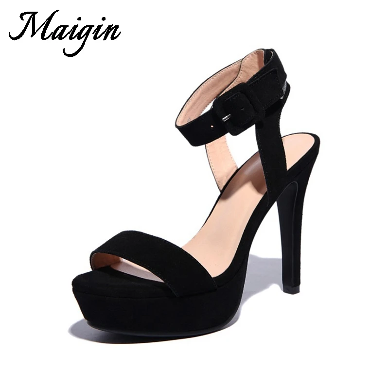 Maigin Black Platform Sandals Women 2018 New Summer High Heels Sandals Open Toe Buckle Strap Ladies Shoes Footwear Woman