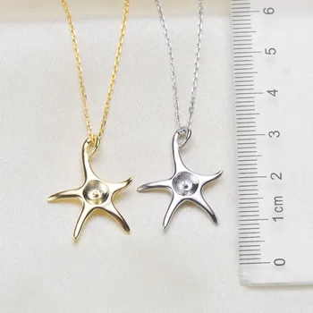 

S925 Sterling Silver Star Pendant Chain Accessory Women DIY Pearl Pendant Necklace Findings&Components Silver&Gold 3Pcs