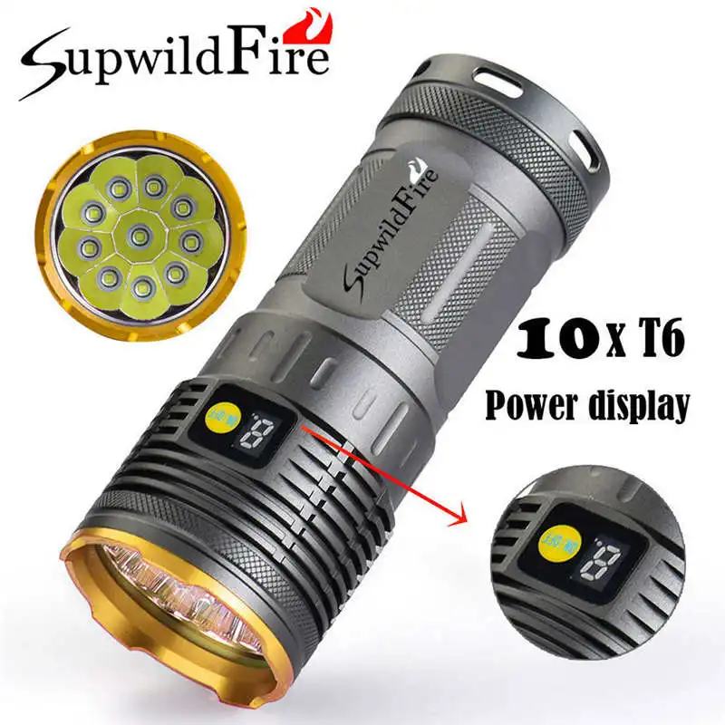 

Supwildfire 30000LM 10 x XM-L T6 LED Power & Mode Digital Display Hunting Flashlight portable multi-function lighting #4A12