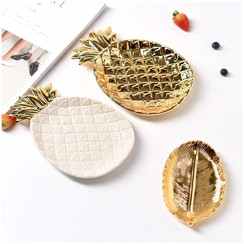 

Creative Pineapple Storage Tray Decorative Jewelry Key Ceramic Plate Dry Fruit Jewelry Desserts Snack Dish Home Table Ornaments