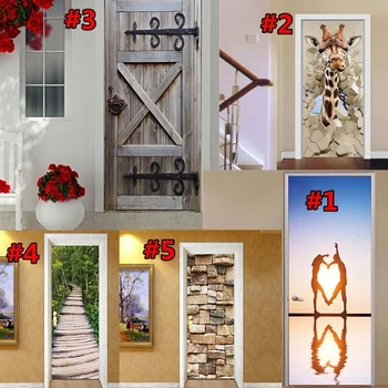 

Picture Paper Self Adhesive Decal Giraffe Tree Landscape Door Sticker PVC Waterproof 3D Print Art Home Decor DIY for Living Room