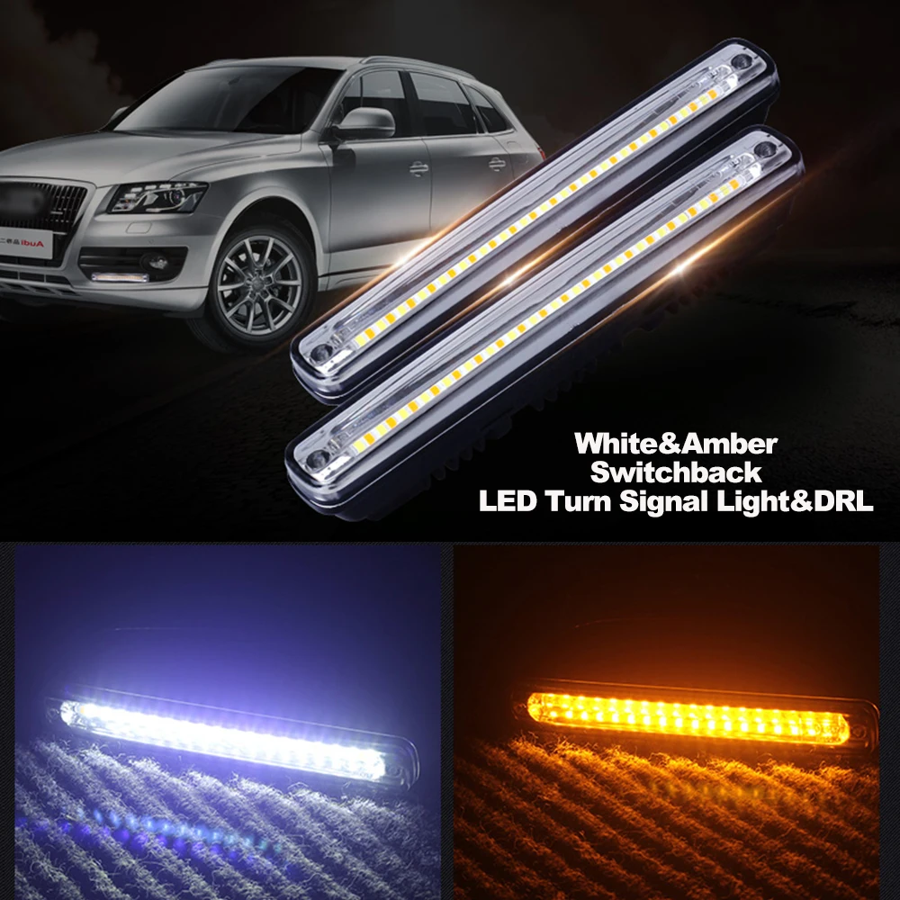 

AEING 1set Waterproof Car High Power LED Daytime Running Lights With Amber Turn Signal DC12v Xenon White DRL Dual Colors