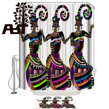 

Art Store African Dance Women Shower Curtain Doormat Sets Bathroom Accessory Sets Waterproof Outside Fabric House Rings Women