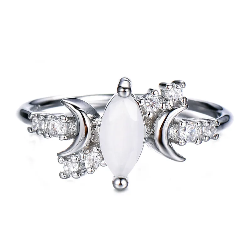 Женское кольцо с белым опалом и лунным камнем, модное 925 Серебряное заполненное свадебное ювелирное изделие, обручальные кольца для женщин