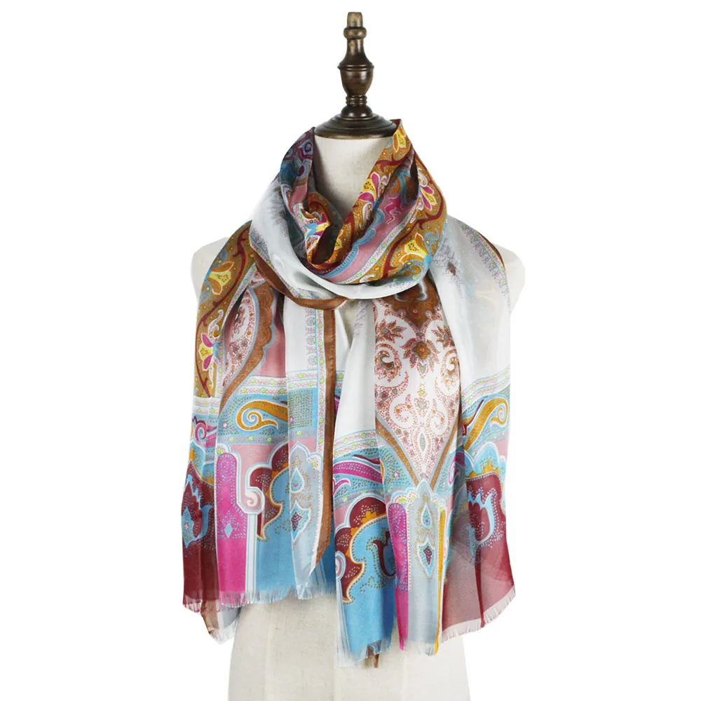 

silk scarf thin material print shawls scarf vintage paisley scarves long echarpes stole sarongs beach mujer silk scarf pink