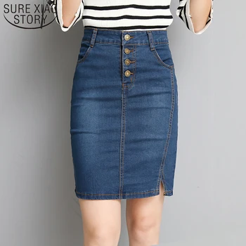 

New High Waist Buttons Slim Sexy Office Lady Elegant Denim Skirt Fashion Summer Autumn Women Pencil Skirt 3715 50