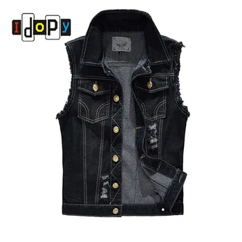 

Fashion Men`s Black Denim Vest Ripped Acid Washed Distressed Slim Fit Sleeveless jacket For Male M-6XL Plus Size