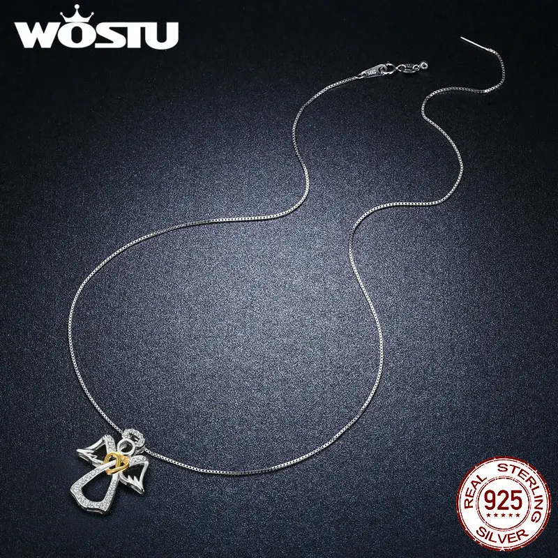 WOSTU, Новое поступление, 925 пробы, серебряные Чокеры ангела-хранителя для женщин, модная подвеска S925, ювелирное изделие, подарок FIN123