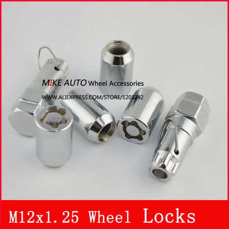 

4nut+2key M12x1.25 Wheel Lock Nuts Anti theft Security Key Nut, Wholesale Enhanced Groove Style Car Alloy Nuts Silver