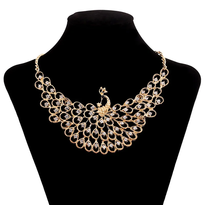 2017 Fashion Crystal Peacock Pendant Steampunk Neckalce Luxury Brand Gold Statement Choker Necklace For Women Wedding Jewelry | Украшения и