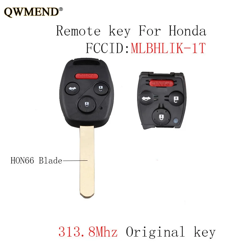 

QWMEND 313.8Mhz Remote key For Honda Accord 2008 2009 2010 2011 2012 MLBHLIK-1T Transponder Chip ID46 Original keys