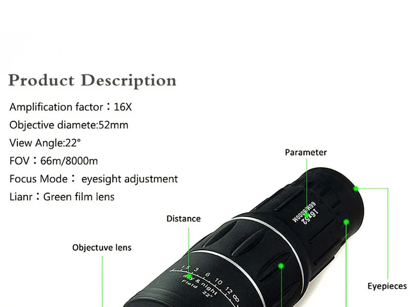 Монокуляр, Телескоп, Бинокль HD Открытый 16x52 зум мощный монокулярный ночь дневное видение Область Охота Teleskop для путешествий