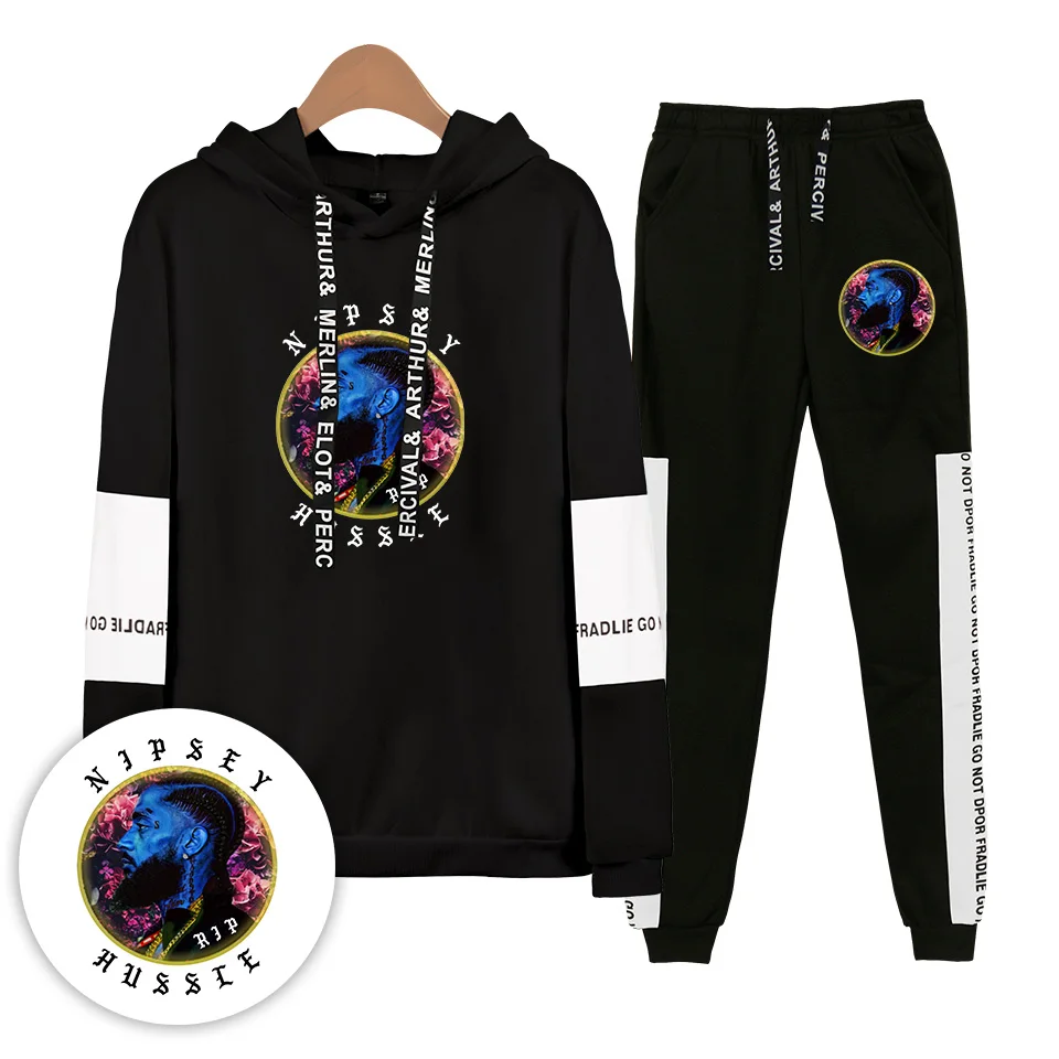 

2019 Autumn/Winter nipsey hussle Hip Hop Hoodies Sweatshirts And Sweatpants Men Two Piece Set Hooded Suit Velvet