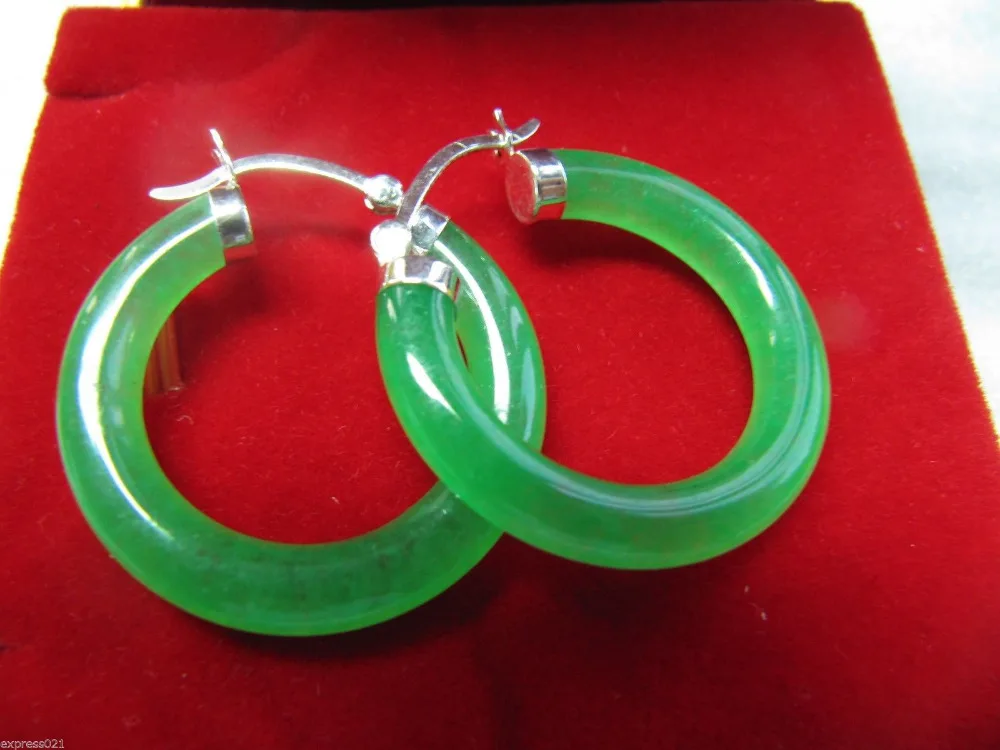 

925 Sterling Sliver Fine Jade/ Bless Big Circle Earrings 18K GP style Fine jewe Noble Natural jade FREE SHIPPING