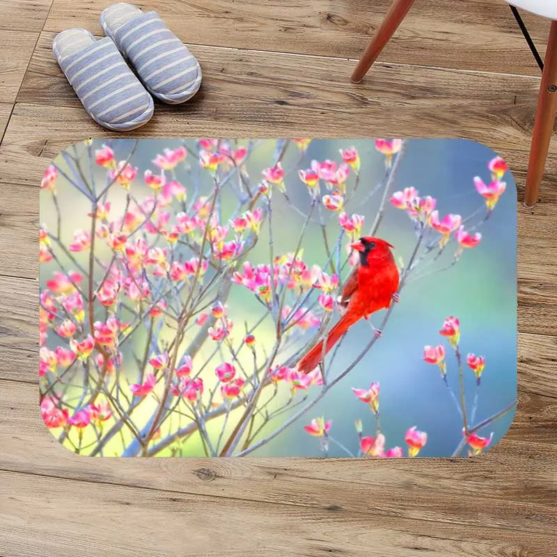 

Northern Cardinal Bird Anti Slip Bathroom Mat Coral Fleece Bath Floor Carpet Washable Toilet Rugs Custom Doormat