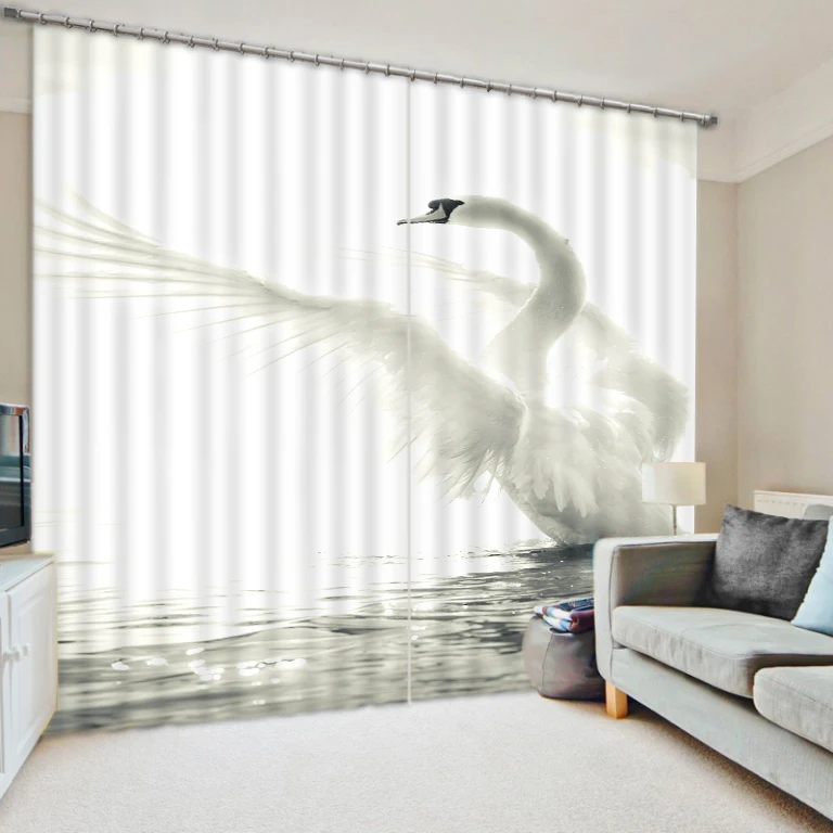 

Personalized custom gray swan Digital Art Digital 3D blackout curtains finished