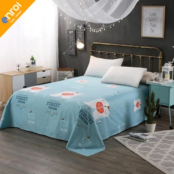 

1pc 100%Cotton Flat Sheet Mattress Cover Printing Bedding Linens Bed Sheets With Elastic Band Double Queen Size 160*230