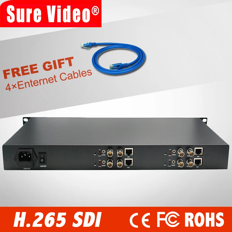 Кодировщик SDI Full HD H.265 HEVC AVC 1U на 4 канала для прямой трансляции VLC медиа-сервер Xtream
