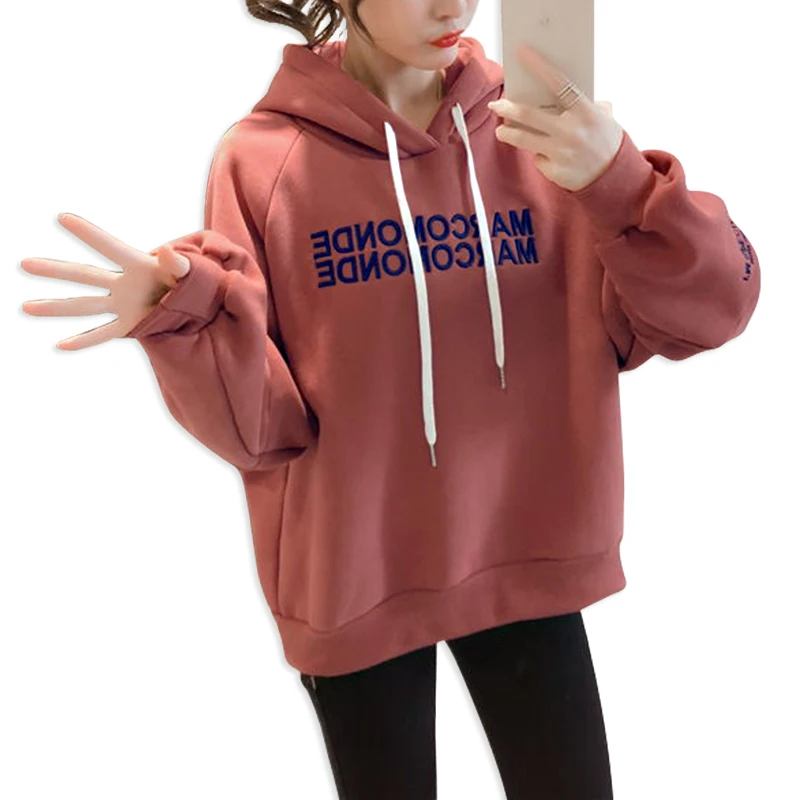 

2018 Winter New Womens Casual Clothes Hoodies Long Sleeve Loose Sweatshirt Embroidery Letters Fashion Trend Tops Russian Hot