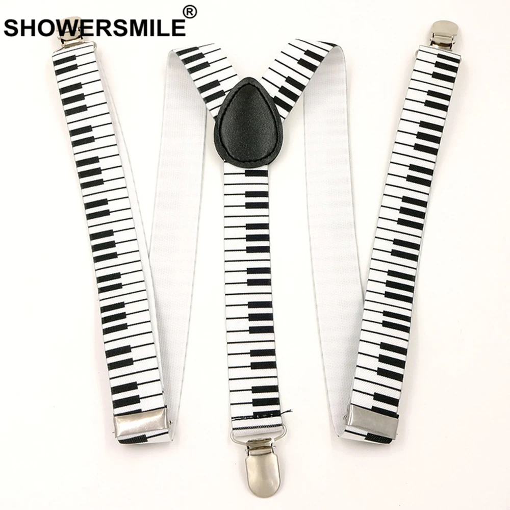 SHOWERSMILE музыкальные подтяжки галстук бабочка для мужчин клавиатура узор подтяжки для брюк модные черные белые 100 см мужские брюки ремень