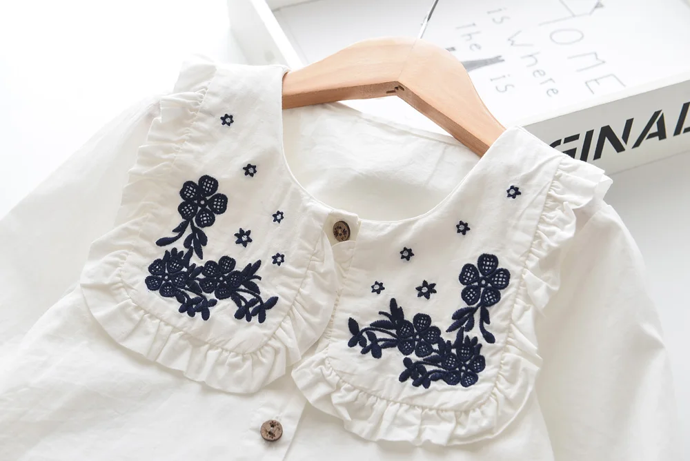 Babyinstar/Новинка года; белая блузка; рубашки с цветочным рисунком для подростков; модная школьная блуза; мягкие хлопковые блузки для девочек; Осенняя детская одежда