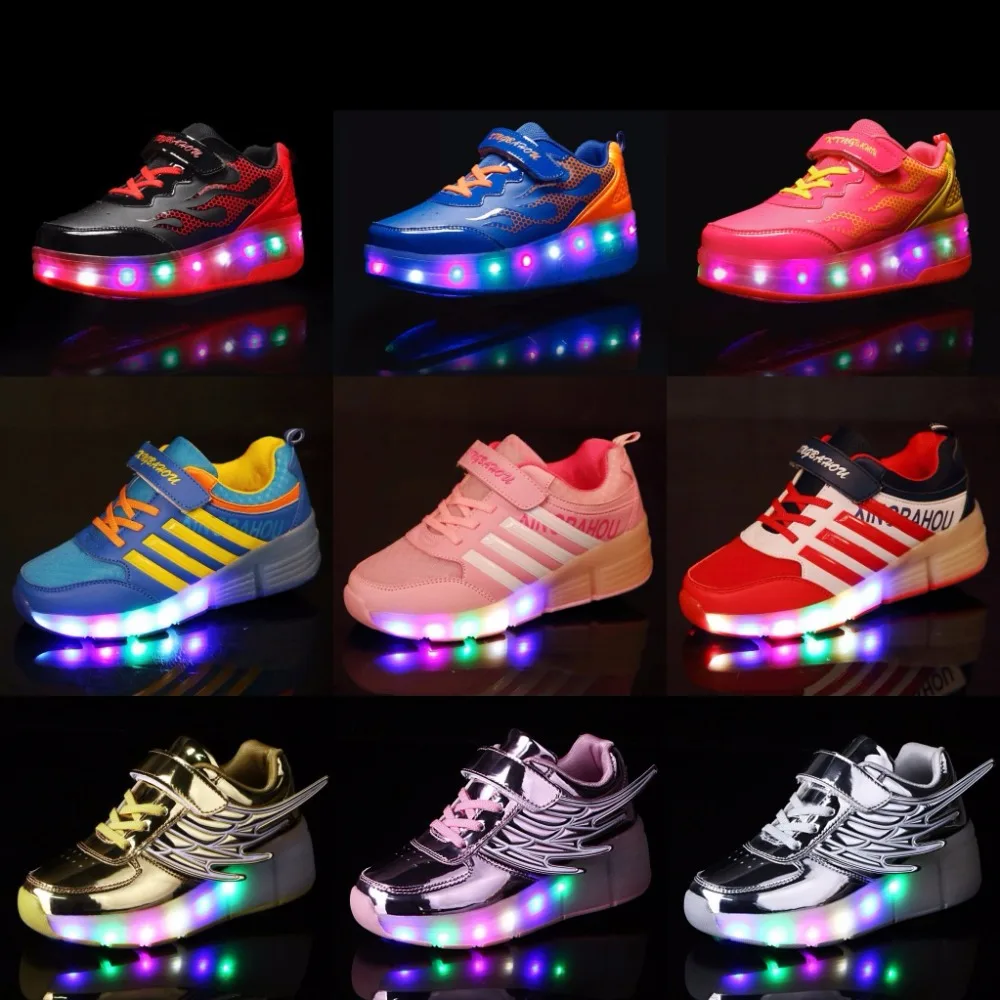 Kids Glowing Sneakers Girls Sneakers with Double / Single Wheels Children Luminous Lighted Roller Skate Shoes for Boys