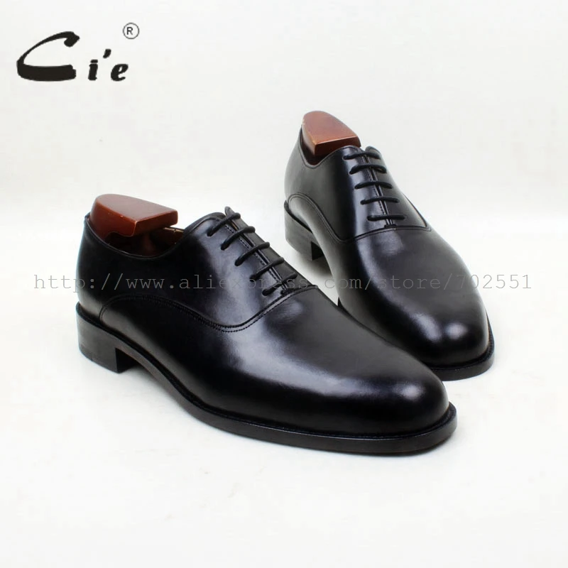 cie Round Plain Toe Lace-Up Oxfords Solid Black 100%Genuine Calf Leather Outsole Breathable Men Leather Shoes High Quality OX685