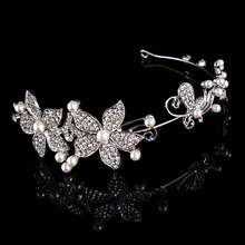 High Quality Handemade Women CZ Rhinestone Imitated Pearl Flower Bridal Wedding Hair Accessories Butterfly Tiara Crown Jewelry